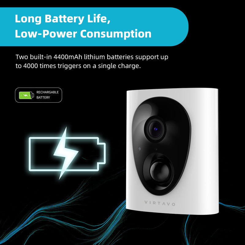 virtavo Security Cameras Wireless Outdoor, Battery Powered Starlight Color Night Vision Weatherproof, Surveillance WiFi Home Camera Outside, AI Motion Detection, Compatible with Alexa 1080P Starlight Battery Cam