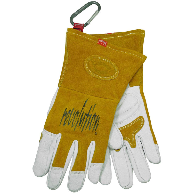 Caiman unisex-adult Premium Goat Grain Tig/Mig Welding Gloves With Split Cowhide Back and Flame Resistant Insulated Back X-Large (Pack of 1) White/Gold