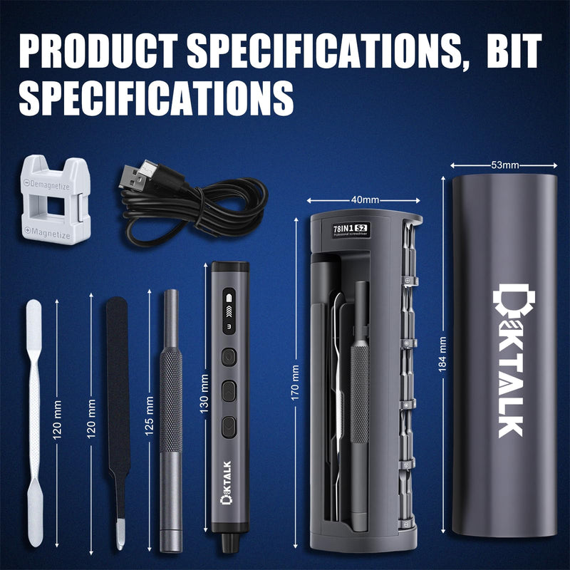 78-in-1 Electric Precision Repair Tool Kit for Electronics, Cordless Mini Electric Tool with 72 Magnetic Bits & USB-C Charging, Power Repair Set for Phone, Computer, Laptop & Small Appliances