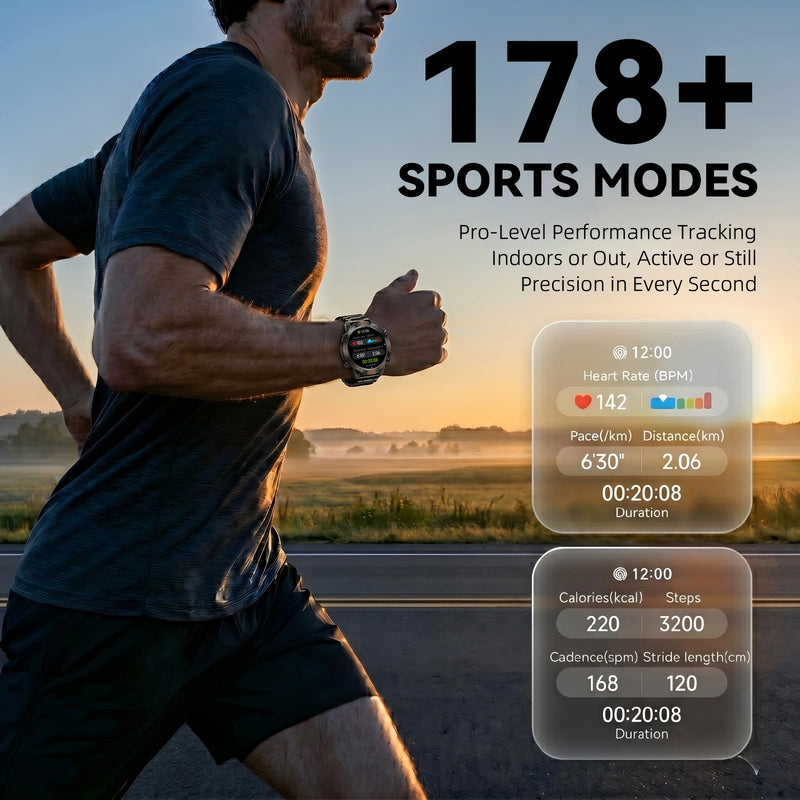 WalkerFit Rugged Smart Watch for Men, 1.43" AMOLED 5ATM Waterproof, 2 Bands | Bluetooth Calling, Fitness Tracker, 15-Day Battery, 178+ Sports Modes, Heart Rate, Sleep & SpO2 Monitor, For Android & iPhone Black