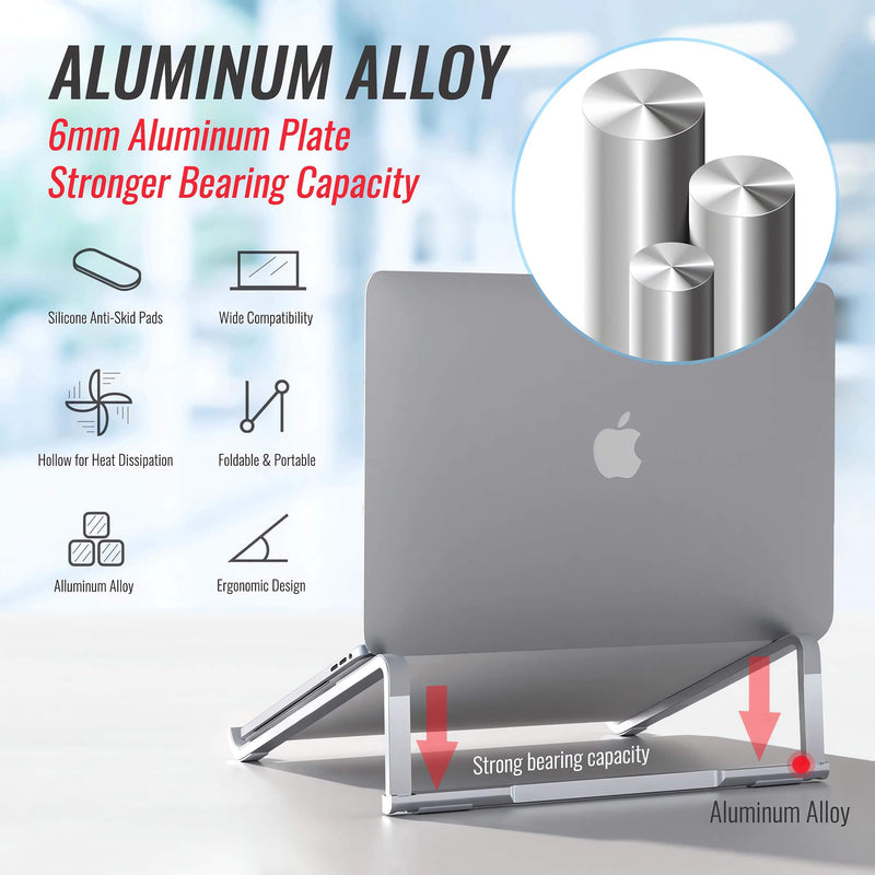 Portable Foldable Aluminum Laptop Holder - Ergonomic Laptop Riser Compatible with 11 to 15.6 Inch MacBook Air/Pro Silver