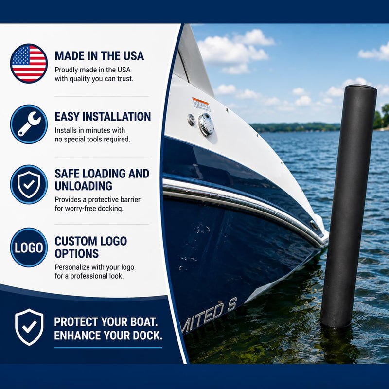 42 in Pair of Black Mad Dog Products Boat Trailer Guide Pole Pad with Capped Ends - Heavy Duty UV Fade Proof Canvas - Sold in Pairs - Made in USA 42 in