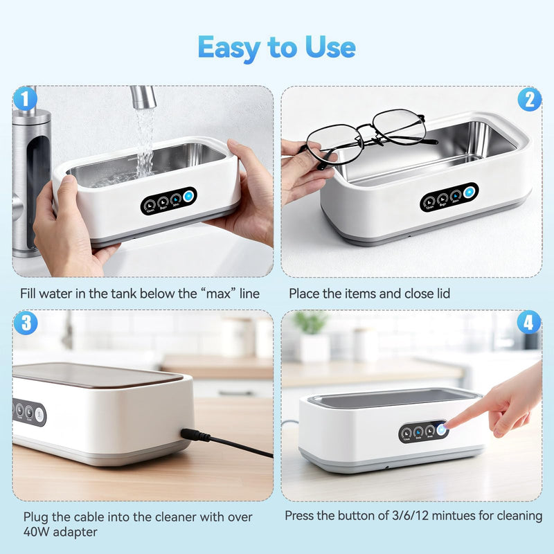 Ultrasonic Jewelry Cleaner Machine: 49KHz Ultrasonic Cleaner with 3 Cleaning Modes for Jewelry,Glasses,Rings,Watch Strap,Dentures,Retainers,Coins,Earring,650ML 304 Stainless Steel Tank(White) White