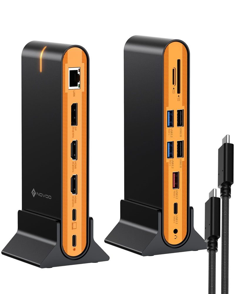 NOVOO 15-in-1 Vertical/Horizontal USB C Docking Station Triple Monitor – 8K@30Hz DP, Dual 4K@60Hz HDMI, 10Gbps USB-A/C, SD/TF, 1Gbps Ethernet,Dual Monitor Adapter Dock for MacBook, Windows Laptops 15 in 1
