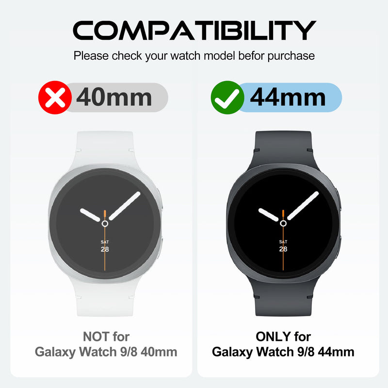 Adorve Metal Screen Protector Case for Samsung Galaxy Watch 9 8, 44mm, Gray | 2 in 1 Shockproof Protective Case with 9H Tempered Glass Film and PC Back Cover, Perfect Fit, Lightweight Galaxy Watch 9 8 (44mm)