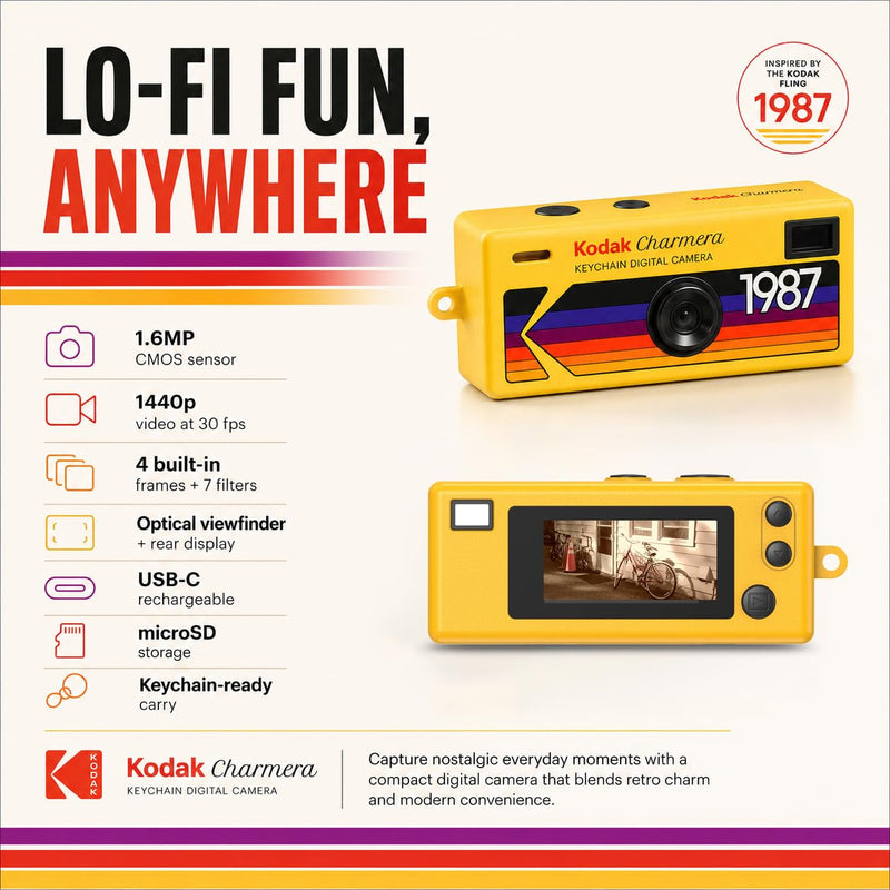 Kodak Charmera Key Chain Digital Camera Bundle | 32GB Memory Card, Storage Case, (4 items)