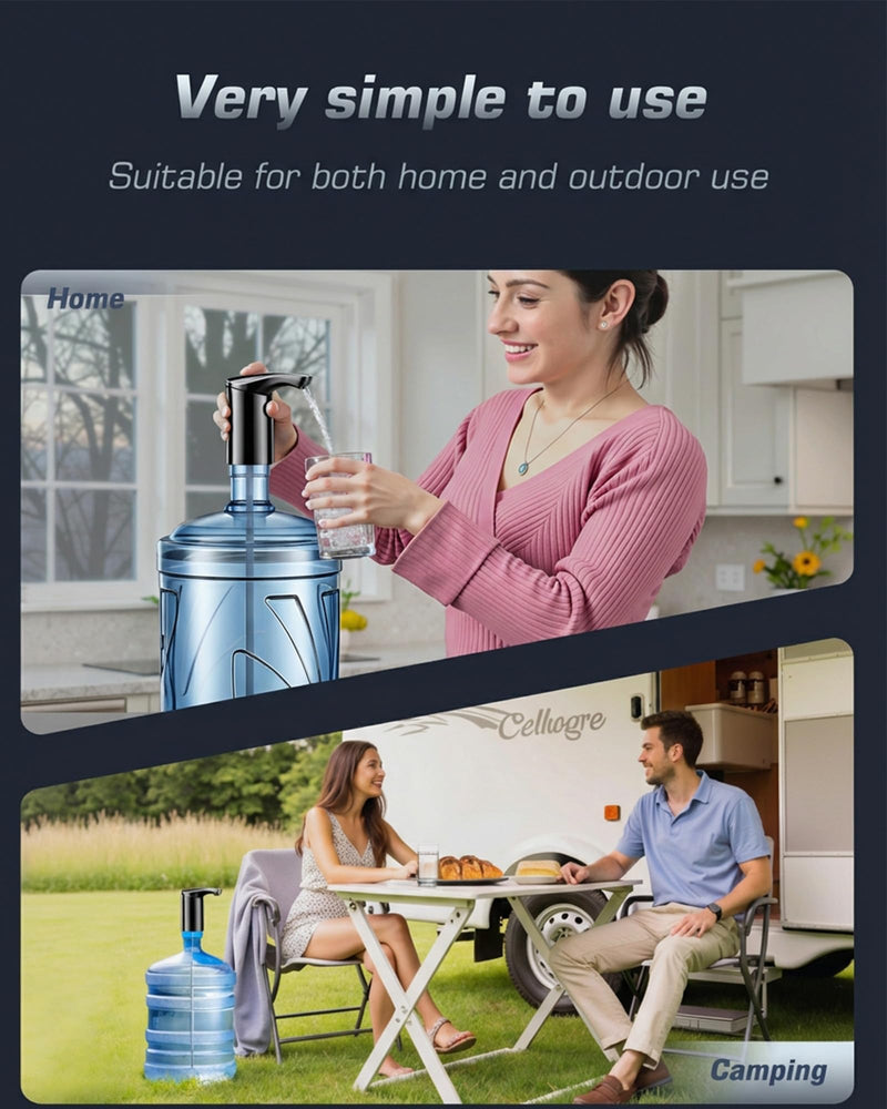 Rechargeable Water Dispenser Pump for 5 Gallon Bottle - Silent, Large Flow | USB-C Fast Charging | Silent Operation |Large Flow Output | Automatic Portable Water Pump | for Camping, Home, Outdoor Black