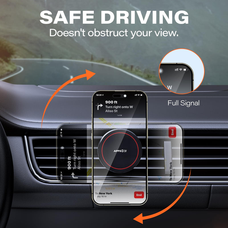 APPS2Car for MagSafe Vent Mount, Magnetic Phone Holder for Car Air Vent | Strong Magnet Car Phone Mount with Triple Lock Metal Hook Clip for MagSafe iPhone 17/16/15/14/13/12 & Smartphones Secure Hold Magsafe 1-Pack