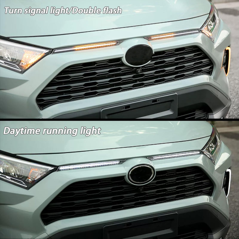 BINGIGOO 2PCS Grille Lights LED Bar Front Sequential Switchback LED Daytime Running Lights Compatible with Toyota RAV4 2019-2023 Sequential Amber Turn Signal light (Clear) Clear