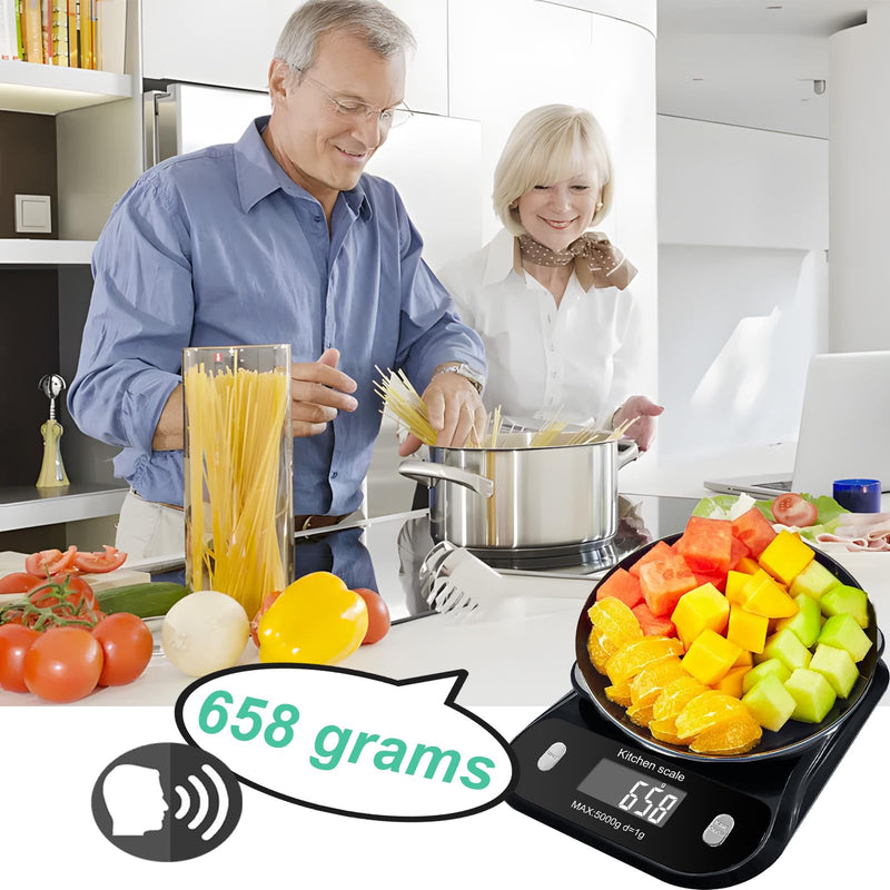 MAUJOY Clear and Loud North American Accent Talking Digital Kitchen Scale, Large Screen, Large Numbers, Accurate Weighing, Suitable for Visually impaired and Elderly People