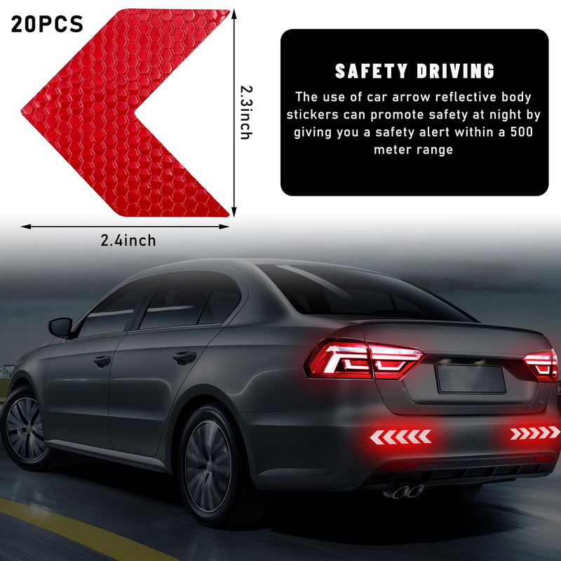 20 PCS Car Arrow Reflective Stickers, Waterproof Safety Warning Sign Reflective Decal, High Night Visibility Reflector Tape for Auto Trunk Rear Bumper Body, Car Accessories (Red) Red