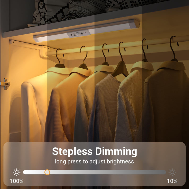 WOBANE Closet Lights Motion Sensored with Eye-Protection,Rechargeable LED Wardrobe Lighting with 3 Color,12 inch Dimmable Wireless Battery Operated Light Indoor for Stair,Pantry,Hallway,900mAh,3PCS 3 Pack