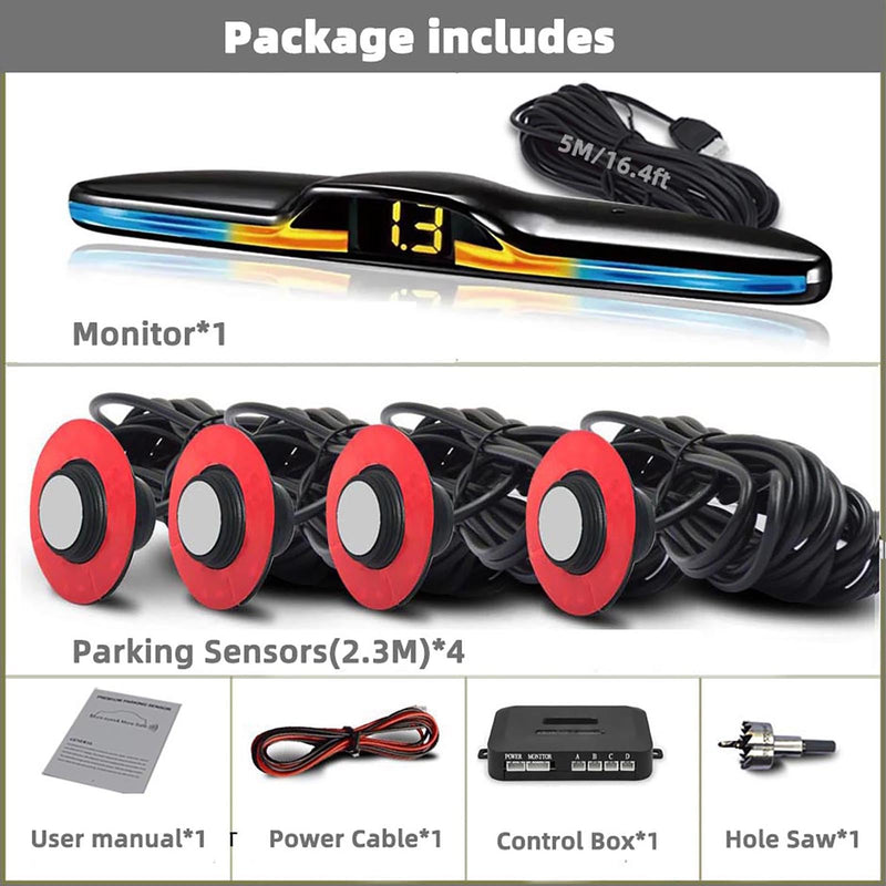 Car Parktronic Parking Built-in Plane Sensors Rear Reversing Backup System with 4 Sensors LED Light Distance Display Warning Buzzer Distance Detection… Silvery