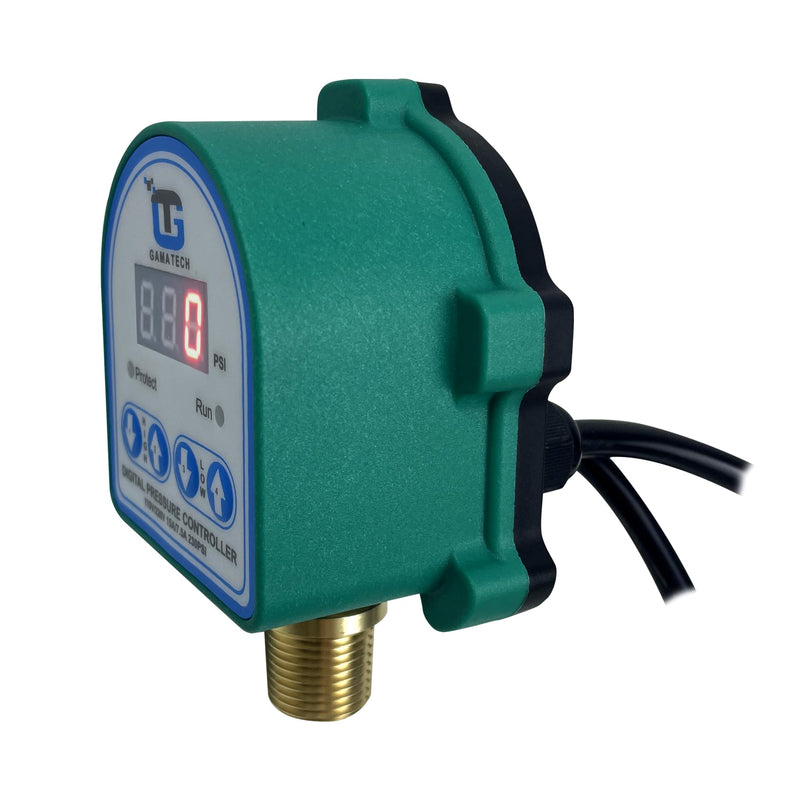 GamaTech 110V/220V 15A/7.5A Digital Adjustable Pressure Switch Controller for Water Pump and Air Pump, 1/2" Male NPT, 0-230 Psi 110V/220V 15A/7.5A 230PSI