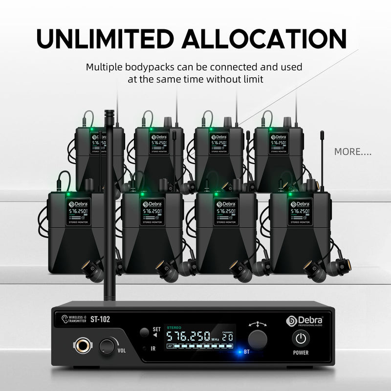 D Debra Pro ST-102 & ST-202 Stereo Wireless in Ear Monitor System Bodypack Receiver, Performance with 100 Adjustable Frequencies, Can Not Be Used Alone(Only 1 Bodypack) Only 1 Bodypack