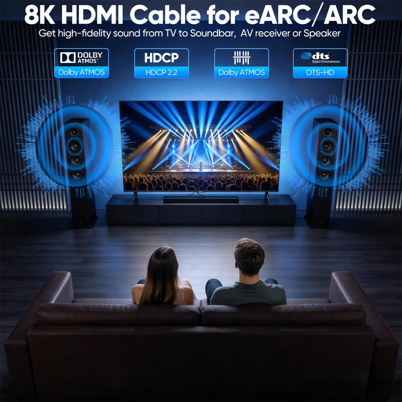 8K HDMI 2.1 Cable 6 FT 5-Pack, 48Gbps High Speed Braided HDMI Cord Pack with CL3 Rated for Game Monitor TV, 4K@120Hz/144Hz 8K@60Hz, HDR10, DTS:X,eARC/ARC for PC Laptop, Monitor, HDTV,Soundbar 6FT Grey