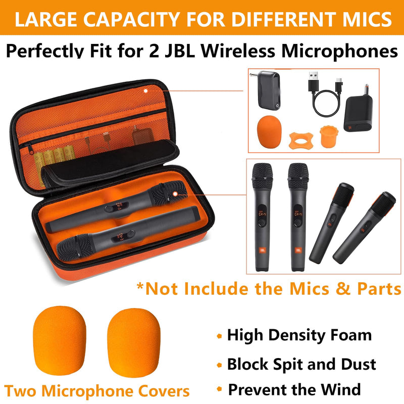 Wireless Microphone Case Compatible with JBL Wireless Two Microphone System, Handheld Dual Mic Travel Bag for Singing or Karaoke for Receivers, Adapters, AA Batteries- Lighting Orange(Box Only)