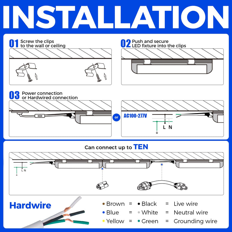 Barrina LED Shop Light 2FT, 20W 3000LM 6500K, T8 LED Light Fixture, Clear Cover, Ceiling and Utility Linkable Tube Lights for Room, Garage, Workbench, Warehouse, 2 Packs 2FT-2 Packs