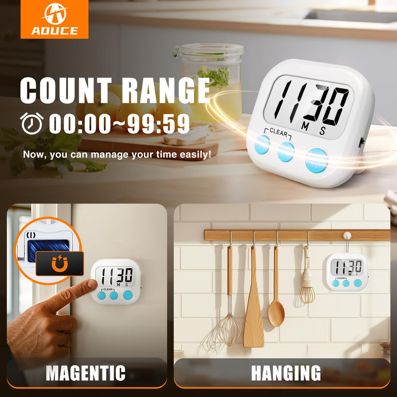 12 Pack Digital Kitchen Timers for Cooking Magnetic Timer for Cooking Loud Alarm White 6