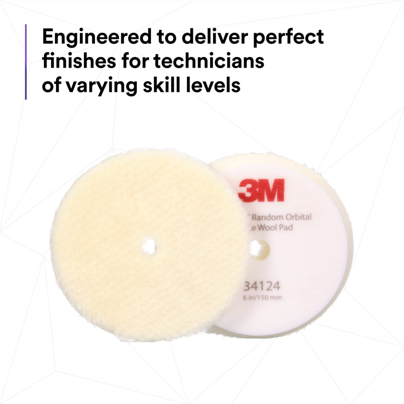 3M Perfect-It Random Orbital Coarse Wool Compounding Pad, 6"/150 mm, White, 34124, Orbital Pads for Automotive Compounding and Polishing 6" 150mm