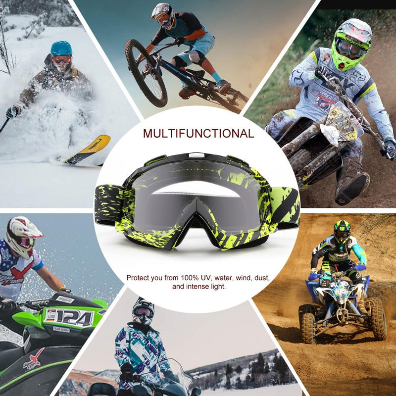 SPOSUNE Dirt Bike ATV Goggles UV400 Motorcycle Goggles for Men Women Youth Motocross Riding Goggles Windproof Dustproof Black Green&clear Lens