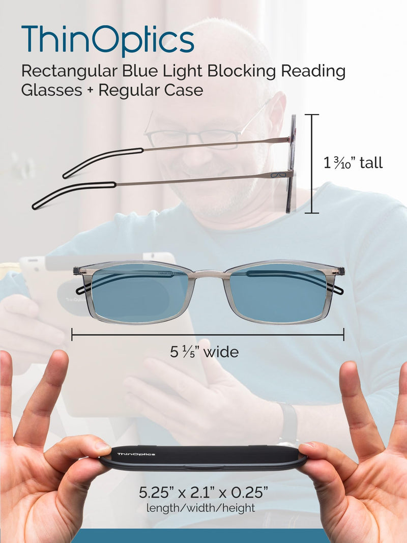 by ThinOptics Ultra-Thin Blue Light Blocking Reading Glasses with Case - Readers for Computers & Screens Rectangular / Black 1.5 x