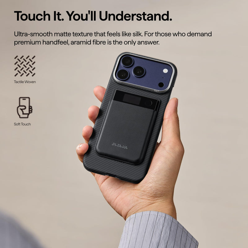 PITAKA Magnetic Carrying Case for Plaud Note & Note Pro, Aramid, Black/Grey | Ultra Slim Sleeve for Plaud Note & Note Pro, Compatible with MagSafe, Aramid Fiber Woven,Sliky Texture Black/Grey(Plain)