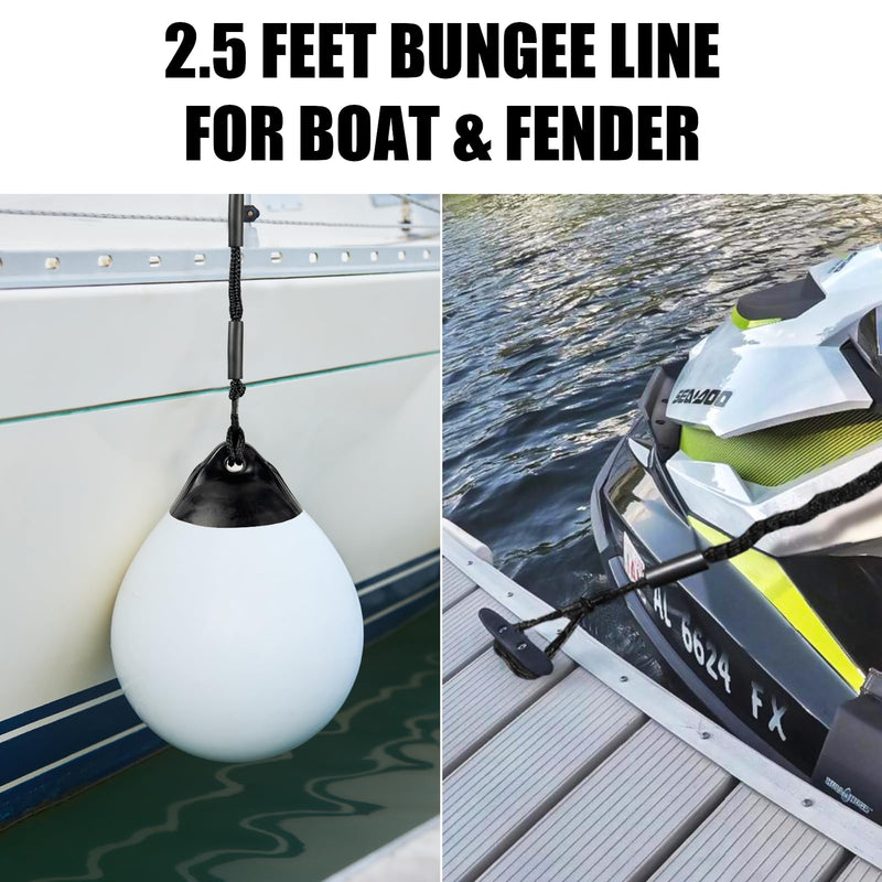 Geelu 2.5FT Bungee Dock Line 2PCS Boat Fender Ropes Use with Fenders, Buoys Or for Docking Pontoons Boat Accessories for Boats,Jet Ski, Seadoo, Yamaha (Black, 2.5Feet) Black