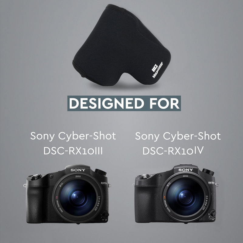 MegaGear Ultra Light Neoprene Camera Case, with Carabiner Compatible with Sony Cyber-Shot DSC-RX10 IV, DSC-RX10 III - Black - MG755 One Size