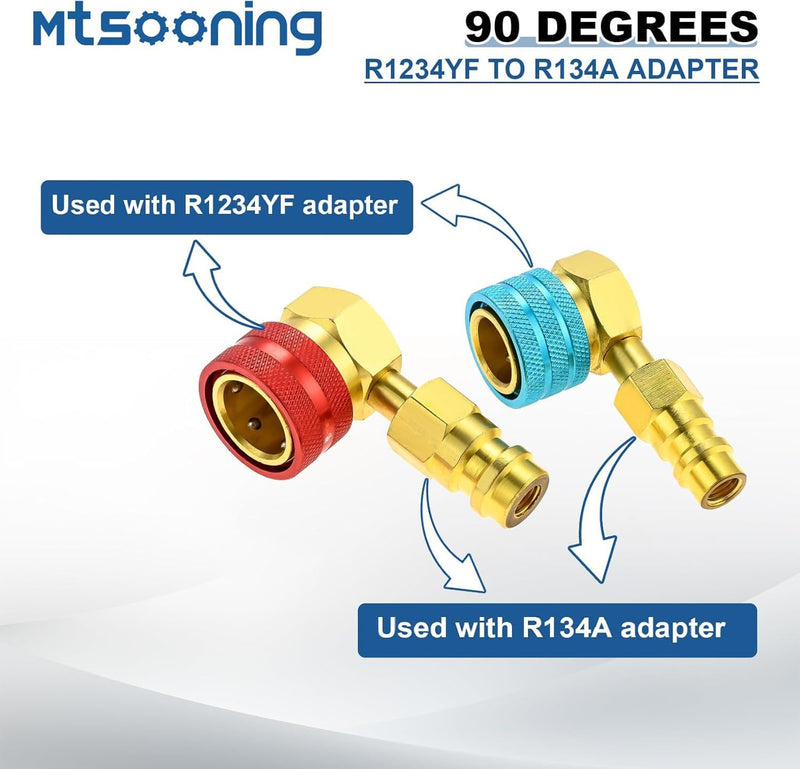 Mtsooning R1234yf 90° High/Low Side Quick Couplers Kit, R1234YF to R134A Quick Coupler Adapter, R1234YF Hose Adapter Fitting Connector with R134A Retrofit Valve for Car Conditioner AC Charging