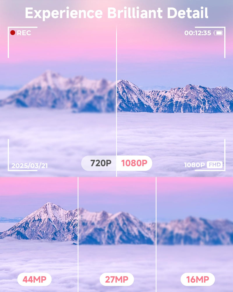 Digital Camera, 44MP FHD 1080P, 16X Zoom, 32GB SD Card, Compact Camera for Kids Teens Adults, Pink