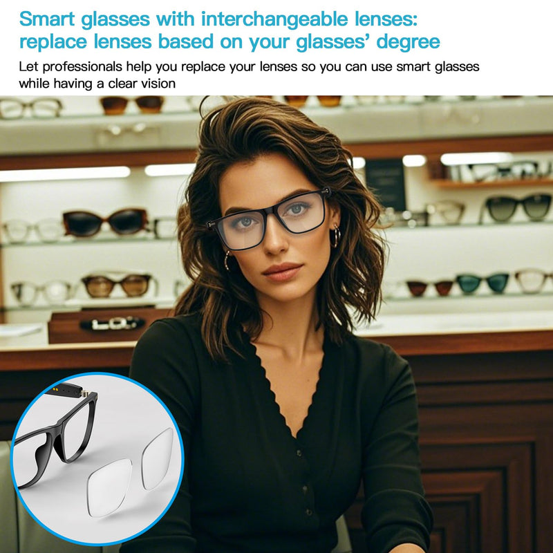 Smart Glasses for Men Women, Bluetooth Audio Glasses with Open Ear Design, Wireless Headphones, Hands-Free Calling, Voice Assistant Support, IP67 Waterproof, 6H Playtime for Working Relaxing M01 Smart Glasses-Clear