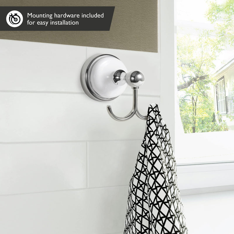Design House 559260 Savannah Towel and Robe Hook, Polished Chrome and White 2 Robe Hook