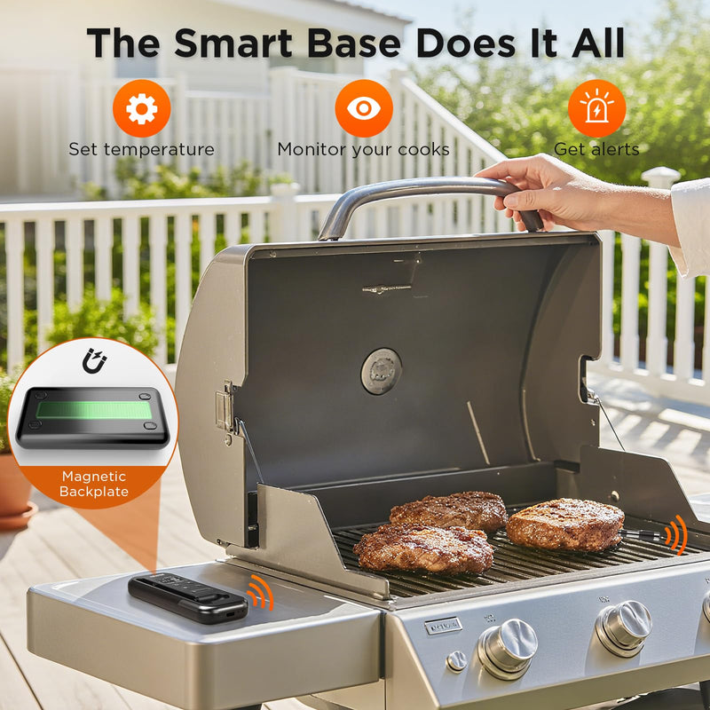 Bluetooth Meat Thermometer with Smart APP, 800FT Wireless Range & LCD Base, Rechargeable Probe, Digital Food Thermometer for BBQ, Grill, Chefs, Air Fryer, Gifts for Men Dad 1 Probe