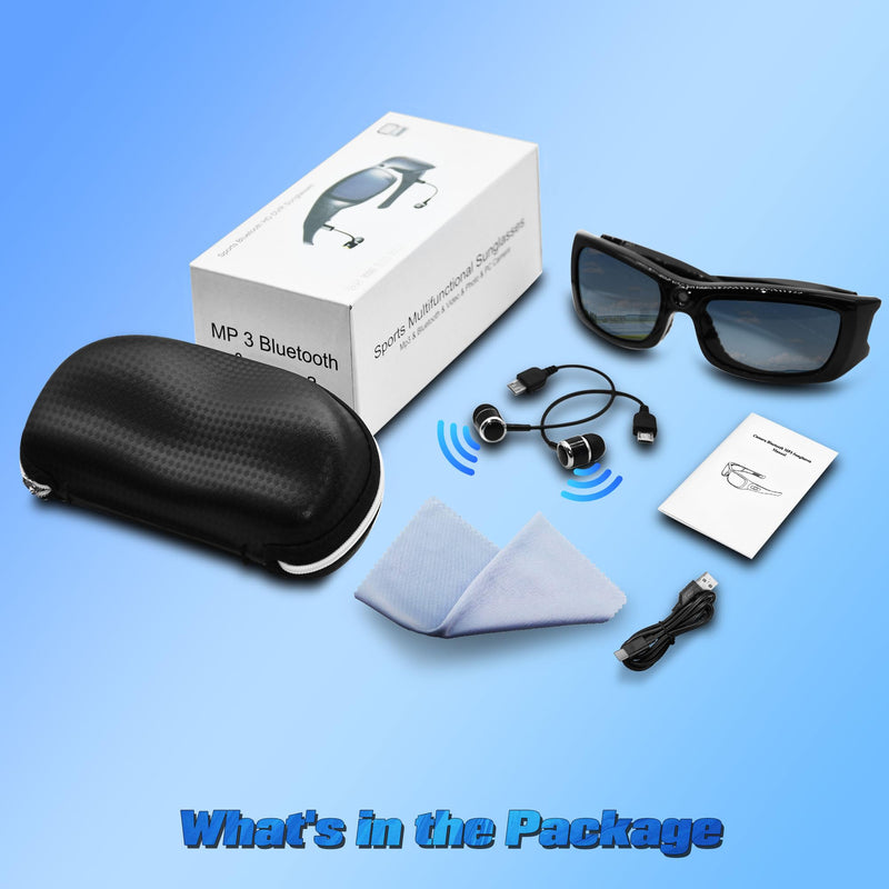 Camera Glasses with Bluetooth,Smart Sunglasses Camera 1080P,Sport Action Video Cameras,Video Glasses for Men with Earphone,Wearable Cam with Polarized Lens for Outdoor Sports,Cycling,Hiking(No Audio)