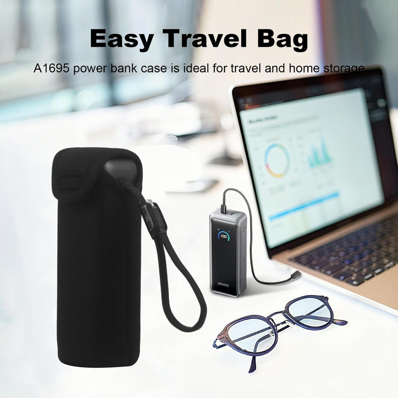 Sleeve Travel Case for Power Bank A1695 25K 100W | Rugged Neoprene Construction Sleeve Travel Bag for with Portable Lanyard (Case Only ) Black