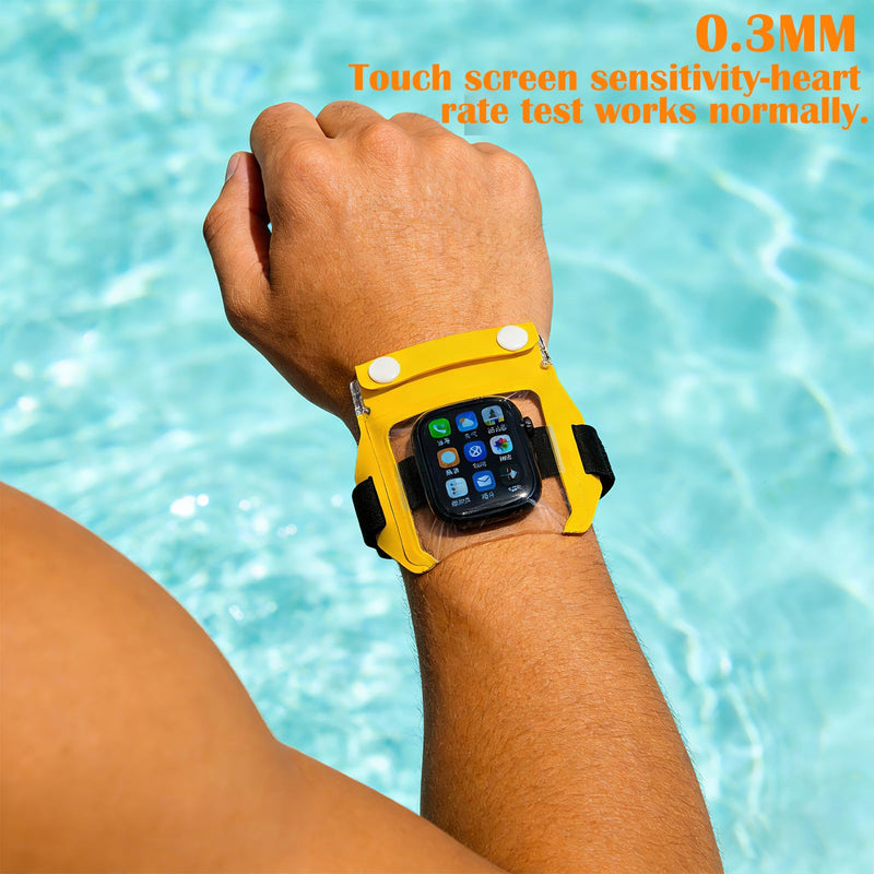 Universal Waterproof Bag for Smart Watch – Weatherproof & Adjustable Floating Touchscreen Smartwatch Case PVC Protector Sleeve for Swimming Drifting Water Festival & Outdoor Work Activities (Black) Black