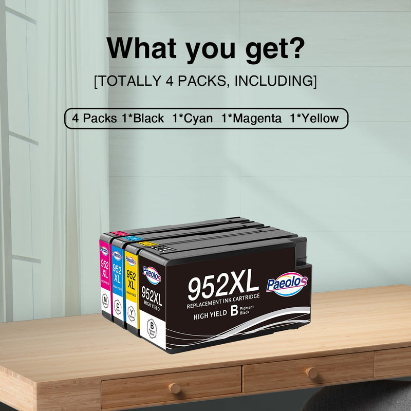 952XL Ink Cartridges Replacement for HP 952XL Ink Cartridges Combo Pack Latest Chip 952 XL for HP OfficeJet Pro 8710 7740 8715 8210 8720 8702 8725 8730 Printers 952XL Balck Cyan Magenta Yellow, 4 Pack