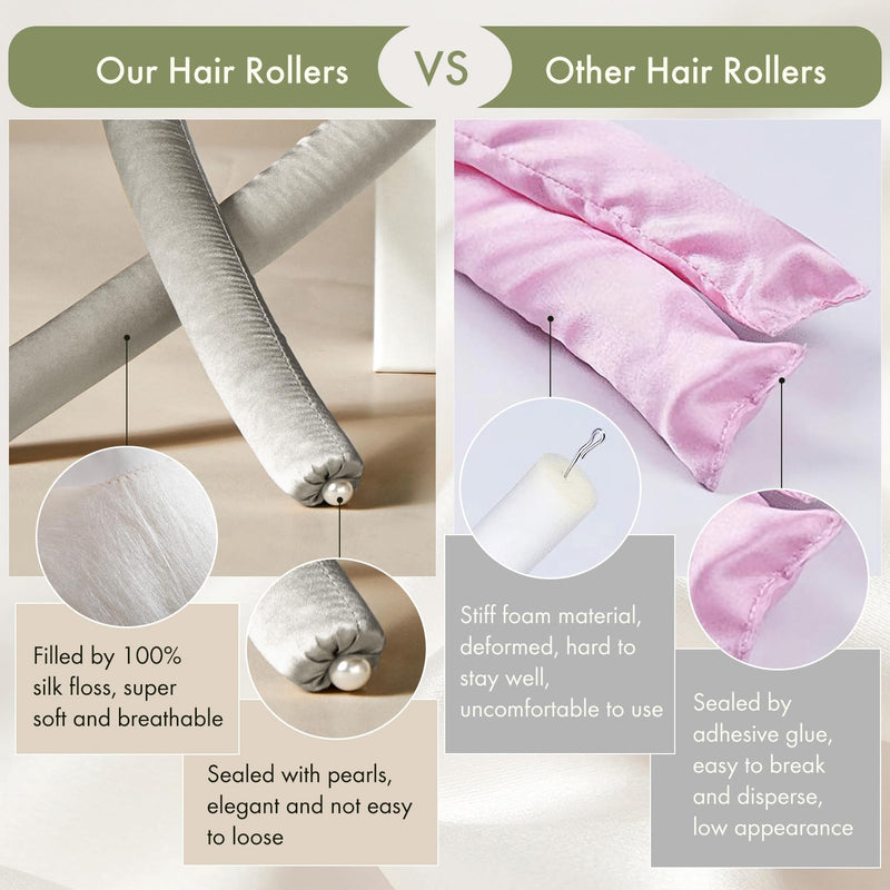 LILYSILK Heatless 100% Mulberry Silk Curling Headband And 2 Silk Scrunchie Set Hair Diy Hair Styling Tools, Silvergray