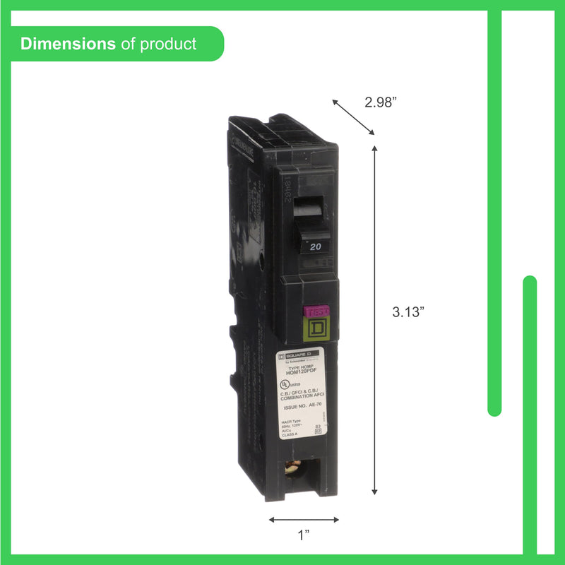 Square D - HOM120PDFC Homeline Plug-On Neutral 20 Amp Single-Pole Dual Function (CAFCI and GFCI) Circuit Breaker, No Size