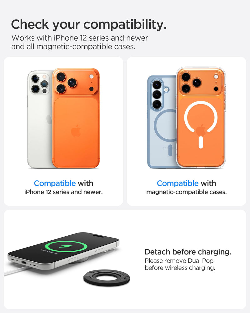 Spigen for MagSafe Phone Grip, Dual Pop MagFit Dual Magnet Phone Holder | For iPhone 17-12, Pixel 11-10 & Galaxy S26-S24 Z Fold 8 Ultra/Fold/Flip 8-7 with Magnetic Case Soft-Grip - Black (W/ Stand) Black (Stand)