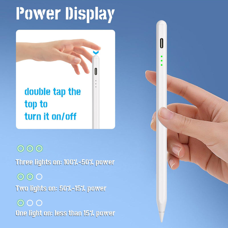 Stylus Pen for iPad 2018-2023, 15mins Fast Charge apple Pencil 2nd Generation, Magnetic Tilt Sensitivity and Palm Rejection, Work for iPad Pro 11"/12.9", iPad Mini 5/6, iPad Air 3/4/5, iPad 6/7/8/9/10 White