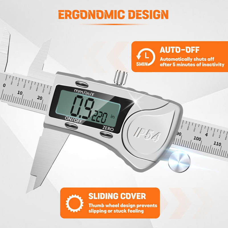 HARDELL Digital Caliper 8 Inch, Heavy-Duty IP54 Calipers with 3-Batteries & Extra Cover, All Stainless Steel Digital Micrometer Vernier Caliper, Inch/MM/Fraction, Auto-Off for DIY/3D-Printing
