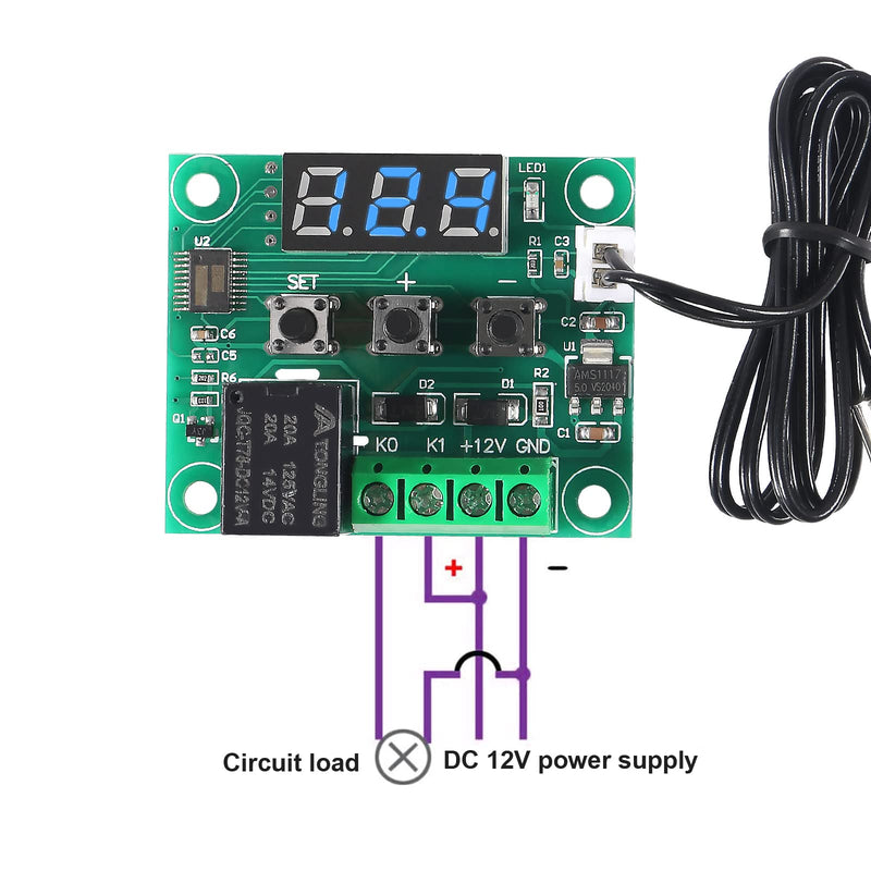 6pcs W1209 DC 12V Digital Temperature Controller Board Blue Digital Display Thermostat -50-110°C Electronic Temperature Temp Control Module Switch with Waterproof Case 6pcs Blue