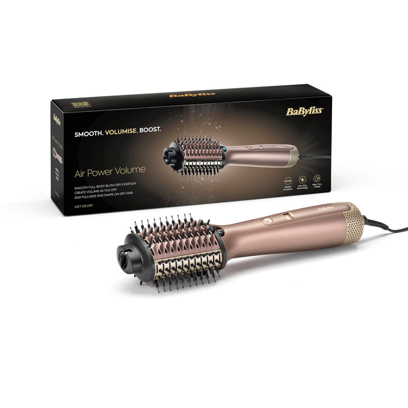 BaByliss Air Power Volume - 2-in-1 Hair Dryer and Styler, Wet and Dry Modes, Smoothing Blow Dryer Brush with 3 Temperature Settings, Ionic & Ceramic, Gold, AS95U