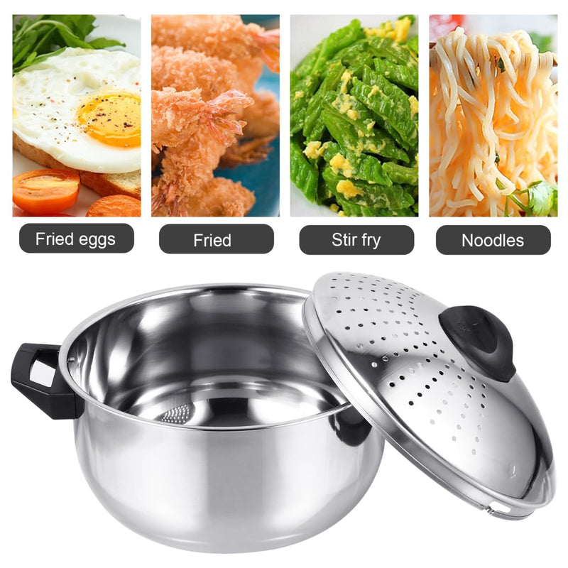 Hemoton Stainless Steel Cooking Pot Pasta Pot Noodles Cooking Pot with Strainer Kitchen Cookware 16CM/6.3inch Diameter