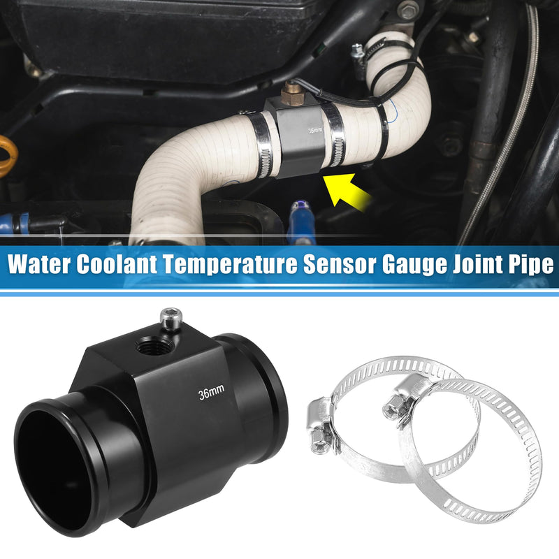 X AUTOHAUX 1 Set 36mm Universal Aluminum Water Temp Temperature Joint Pipe Sensor Gauge Radiator Hose Adapter with Hose Clamps