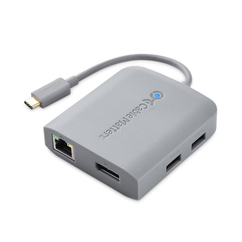 Cable Matters USB C Hub DisplayPort, 4K@60Hz (USBC DisplayPort Hub), 100Mbps Ethernet, 2X USB, 60W Host Charging in Gray - Thunderbolt 4 / Thunderbolt 3 Port Compatible for MacBook Pro