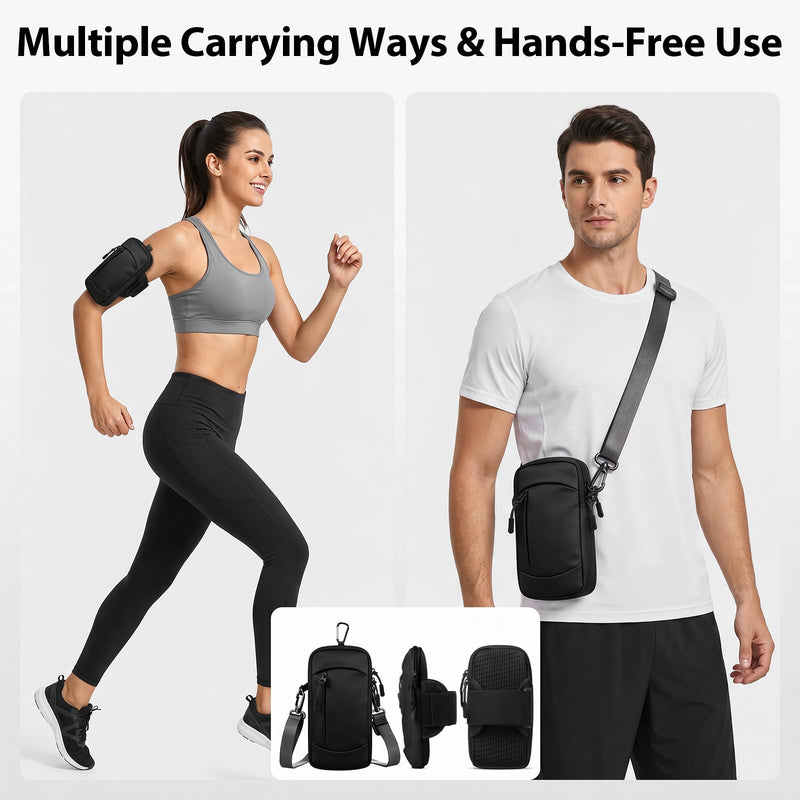 Waterproof Cell Phone Crossbody Bag with Arm Band, Removable Shoulder Strap Phone Holder Pouch for iPhone Android Up to 7'', for Running Hiking Travel Workout