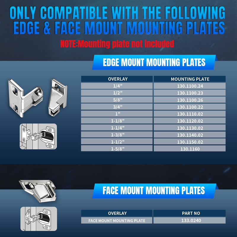 8 PCS Replacement for 30.310-11.02 Blum Cabinet Hinges, Self Quick Closing 110 & 120 Degree Screw On, 33.3600 Compact 31 & 33 Hinge (Mounting Plate Not Included) Include Wood Screws 8 PACK